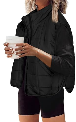 ZEAGOO Chaleco corto acolchado para mujer, sin mangas, chaqueta de entretiempo, para otoño, ligero, chaleco cálido, chaqueta de invierno con bolsillos, Negro , S