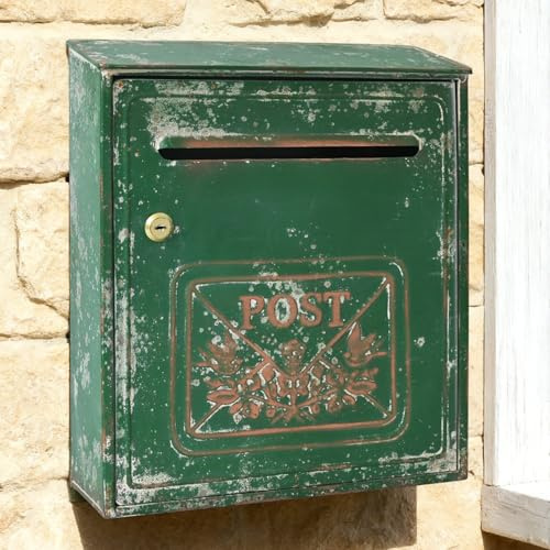 Wall Mount Mailbox for House Outside Vintage Metal Door Mailbox Antique Style Nostalgic Charm Home Decor Garden Vintage English Cottage Decor (Green)
