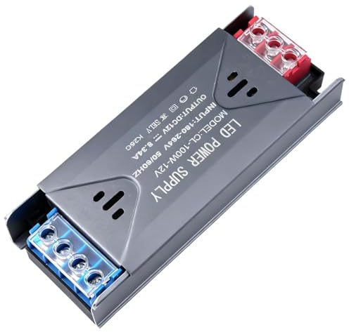 Adecuado para Tiras LED Luces Interior – Fuente de Alimentación 220V a 12V 100W 8,33A Ultra Fina, Transformador 180-264V AC a 12V DC, Carcasa Aluminio Compacta Voltaje Constante
