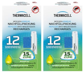 THERMACELL 2 Recharges Répulsives Anti Moustiques - 15m² - 24h | Compatible Diffuseurs, Nomades et Lanternes - 2 Cartouches Gaz + 6 Plaquettes - THNATRECHARG12X2