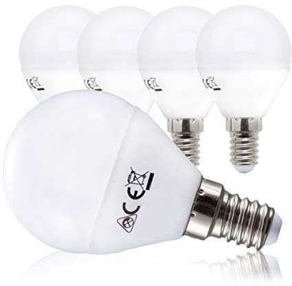 B.K.Licht - 5er Set LED Lampen mit warmweißer Lichtfarbe, E14 Fassung, 4,9 Watt, 470 Lumen, Glühbirnen, Leuchtmittel, LED Birnen, Globe, Glühlampen, Reflektor, Bulb, 4,5 x 8,1 cm, Weiß
