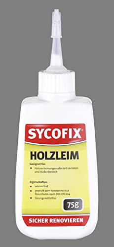 Sycofix Holzleim D3 75 g, für innen und außen, transparent auftrocknend, wasserfest, klebt kraftvoll und sicher, für alle handelsüblichen Holzarten, Kunstharzleim