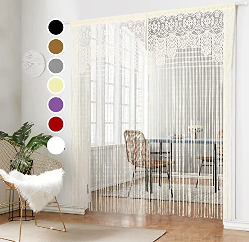 HSYLYM String Door Fly Screen Curtain for Windows 35x79 Inch 1 PC Champagne | Semi Sheer Lace Design,Keeping Ventilation,Versatile Decor for Doors,Windows and Partition,Made of 100% Polyester