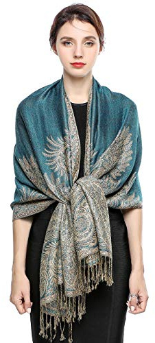EASE LEAP Elegante Bufanda Estampada para Mujer Lujoso Chal Cálido con Borla Suave Pashmina Estilo Paisley Étnico Uso en Otoño Invierno 200 * 70cm/(12-Turquesa)