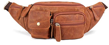 FANDARE Neu Gürteltasche Bauchtasche Brusttasche Herren Sling Bag wasserdichte Geeignet Hüfttasche Junge Umhängetasche Crossover Rucksack Crossbody Bag Leder für Joggen Radfahren Reisen Gelb Braun