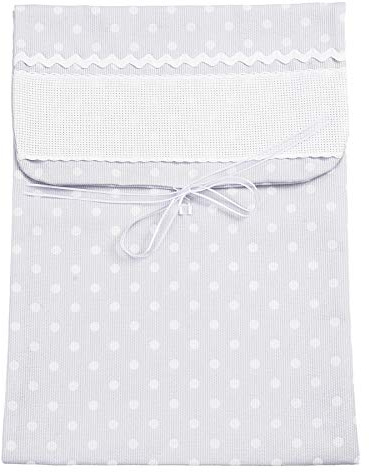 Filet - Sacchetto Porta Corredino XL in Tessuto, Grande Busta Primi Cambi Bimba con Inserto in Tela Aida da Ricamare, 100% Made in Italy, Colore Grigio Perla
