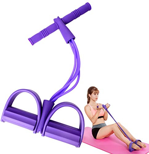 Feezi 4 Tubes Elastic Sit Up Pull Rope with Foot Pedal, Abdominal, Leg, Waist Exerciser for Home Gym Yoga, Fitness