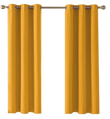 Home In Style 4U Thermal Insulated Blackout Curtains for Bedroom Windows Ochre Curtains 46 width x 72 drop 2 Panels, Ring Top Eyelet Super Soft Blackout Eyelet Curtains for Living Room