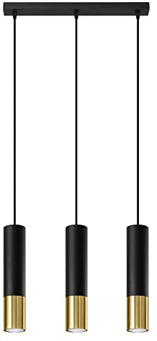 SOLLUX lighting Hängelampe Pendelleuchte Hängeleuchte - Deckenlampe Stahl - 3 Flammig - LED Lampe Glühbirne - Schwarz Golden Loopez