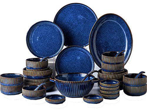 Brigtviee Juego de Vajilla de Porcelana 50 Piezas para 10 Personas, Vajilla Combinada Incluye Plato de Cena, Plato de Postre, Ensaladera, TazóN de Sopa, Aptas para el Lavavajillas