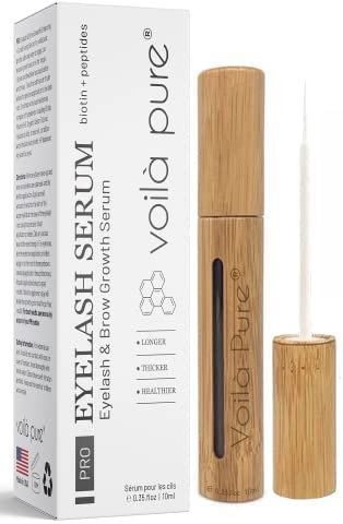 Voila Pure - Eyelash Growth Serum, (10ML) - Advanced Biotin & Peptide Formula for Longer, Thicker, Healthier Lashes & Brows - Enriched with Hyaluronic Acid & Vitamin B5 - Quick & Easy to Use