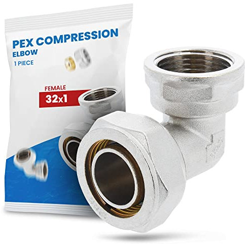 Codo Conector Angular 32 x 1'' RH Compresión para PEX-AL-PEX Latón Wärmer System Atornillado Acoplamiento Roscado