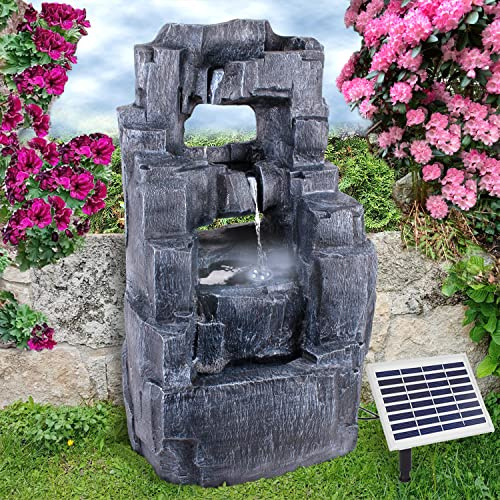 Fontana solare da giardino fontana decorativa fontana cascata m con luce LED e batteria agli ioni di litio per giardino, laghetto da giardino, terrazza
