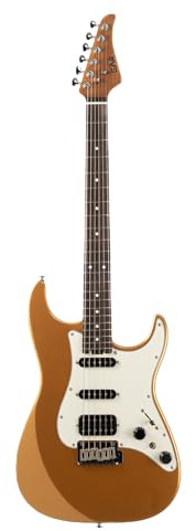 EART E-Gitarre DMX-9, 6-saitige Tremolo Bridge, Humbucker Pickups, Solid Body, 5-Wege Schalter Gitarren (Gold)