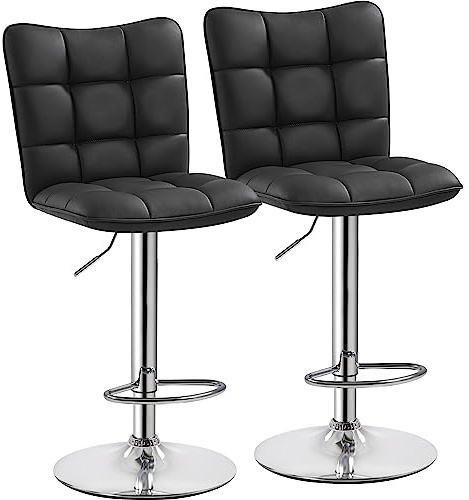 Yaheetech Modern Barstools Set of 2, PU Leather Height Adjustable Swivel Bar Chair with Footrest and Base for Breakfast Bar, Counter, Kitchen Black