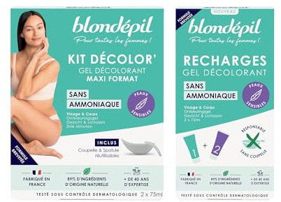 Blondépil, Lot Decolor’Sans Ammoniaque, creme decolorante visage & corps, Tolérance peaux sensibles, Rapide & Efficace, Made in France, 89% d’ingrédients d’origine naturelle