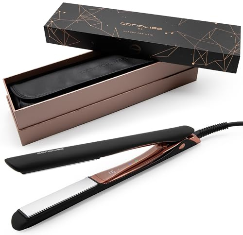 Corioliss C5 | Plancha del Pelo Profesional | Placas de Titanio | Alisado y Ondas | Temperatura Ajustable 80º-235º | Iónica | Apagado Automático Programable | Con Funda de Viaje | Black Copper