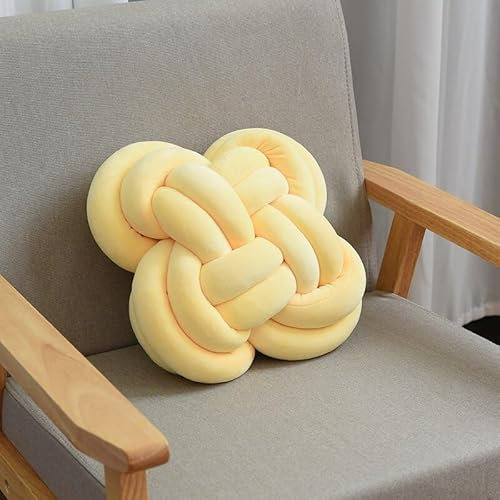 SYSUII Weiche Knoten-Ballkissen, 35 * 35cm Knotenkissen Geknotetes Kissen Wurfkissen Süß Plüsch Zierkissen Kinderzimmerdekoration Couchkissen, Sofa Kissen für Schlafzimmer, Zuhause-gelb