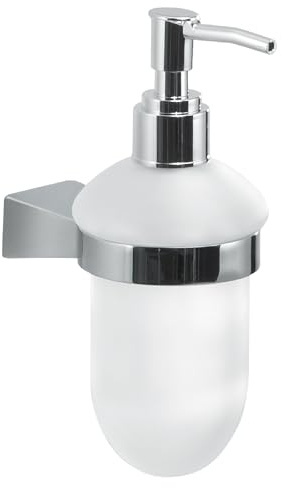 GEDY | Dosasapone Tonale, Dispenser Sapone in Acciaio Inox, Cromall e Vetro Satinato, Fissabile con Viti Incluse, Cromato, 17x7x10,5cm, Capacità 170ml