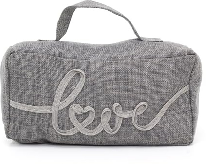 Grey Fabric Door Stop | Rectangle Weighted Door Stopper with Handle | Decorative Indoor Doorstop - Love
