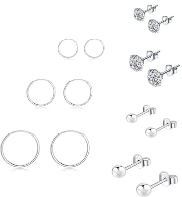 Epoch World 7 Paires Boucles D'oreilles en Argent 925 Petites Boucles d'Oreilles Créoles Argent Femme Clous d'Oreilles Argent Anneaux Creoles Boucles d Oreilles Boucles pour Femme Homme Fille