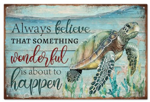 GLOBLELAND Vintage Sea Turtle Metal Tin Sign for Garage Personalized Signs Garden Cave Signs Art Plaque Poster Wall Decor for Home Kitchen Bar Club Coffee Shop Orchard Decoration 8×12inch