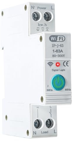 DEWIN Tuya Smart WiFi Circuit Breaker, Timing Switch Power Metering Din Rail Circuit Breaker 1P 63A Mobile Phone Remote Control Switch for Smart Home AC 230V