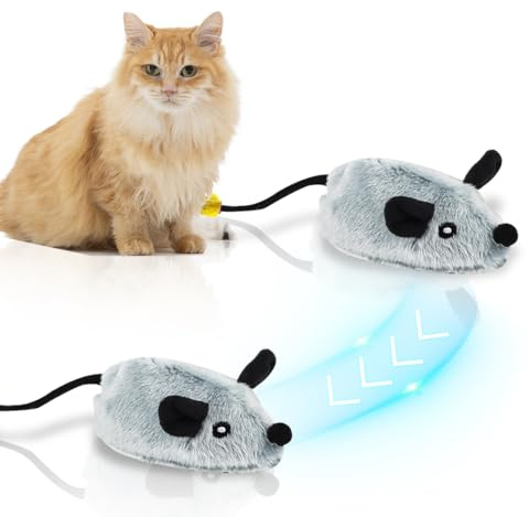 MplehDa Katzenspielzeug Elektrisch Spielmaus,Katzenspielzeug Mäuse, Katzenspielzeug Mäuse mit Federn, Spielmäuse für Katzen Elektrisch, USB Interaktives Katzenspielzeug Mäuse für Katzenauslauf