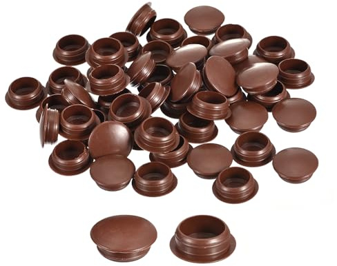 sourcing map 50Pcs Screw Hole Plugs, 16mm(5/8) Dia Plastic Snap in Locking Hole Covers Flush Type Caps for Furniture Cabinet Cupboard, Red Brown