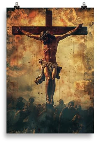Medialess Jesus Poster ungerahmt – Modernes christliches Wandbild Wohnzimmer | Opfer der Liebe | Jesus Bild Kunstdruck Geschenk Taufe Konfirmation Kreuz