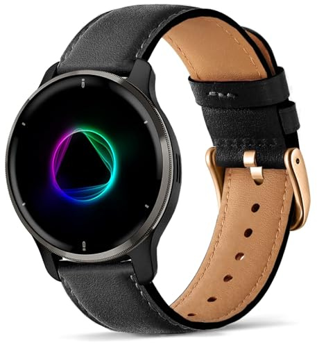 VELULYX Armband i Äkta Läder för Garmin - 20 mm Rem för Venu 2 Plus, Venu Sq Music, Vivoactive 5, Vivoactive 3, Forerunner 55, 245, 645, Vivomove HR