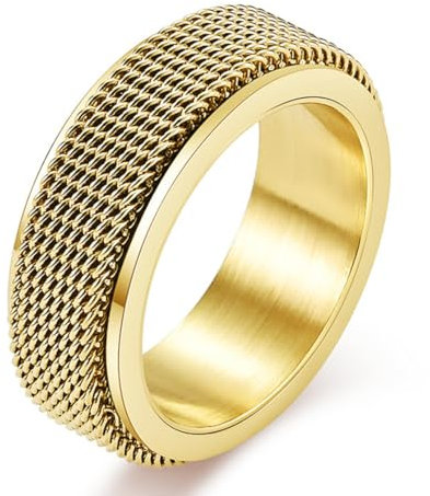 RobertDTesta Europäische Und Amerikanische Titanstahl Drehringe, Modische Rotierende Edelstahlringe,Gold,9