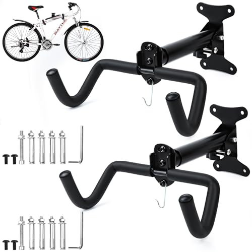 JOLIGAEA 2 Stück Metall Fahrradhalterung Wand, Verstellbar Fahrradhalterung, Fahrrad Aufhängung für die Wand bis 25KG, Wandhalter für Rennrad E-Bike MTB