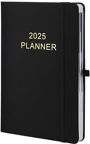 Kalender 2026 Wochenplaner A5, 21 x 14.8cm, 12 Monate Akademischer Terminplaner, Planer Softcover mit PU Leder, Stiftschlaufe, Monatstaben (Schwarz)