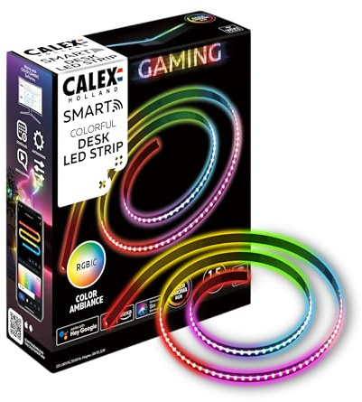 CALEX Smart LED Strip 150 cm, RGBIC Stimmungsbeleuchtung für Schreibtisch, TV und Wohnzimmer, App- und Sprachsteuerung, WLAN, selbstklebend