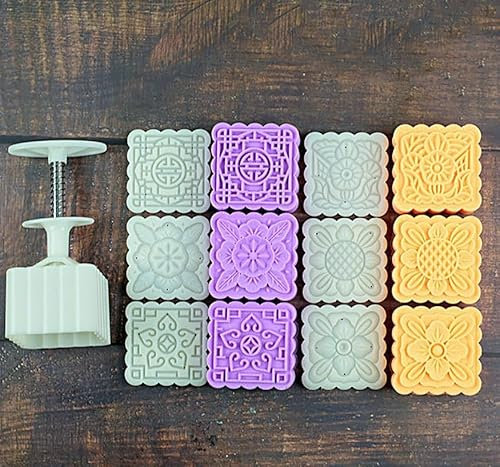 GZKDKZB Mooncake Press Molds,Mid-Autumn Festival Mooncake Mould,Round/Square Biscuit Tools,Mooncake Mould Flower Cookie Press Mooncake Mold Set for Baking DIY Cake Cookie Biscuit Dessert