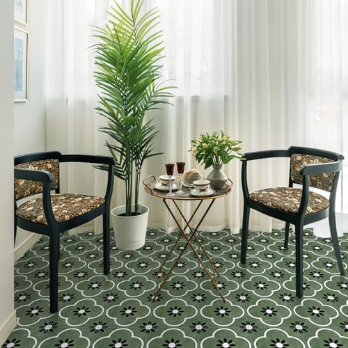Alwayspon T1231 Lot de 20 autocollants de sol imperméables et antidérapants en vinyle pour cuisine, salle de bain, salon Vert rétro 20 cm