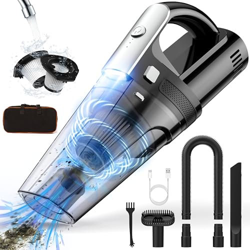 maxtachi Aspirador de Mano, 7500Pa/12000Pa Aspiradora de Mano Sin Cable con Luz LED, 120W Portátil Aspirador Coche Potente, Aspirador Mano con Filtro HEPA Lavable para el Hogar Mascotas y Automóviles