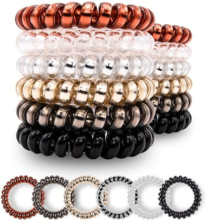 Specora - Coletero clásico en espiral, 6 colores, 5 cm, paquete de 12 unidades, TPU, cable telefónico, sin tirones ni enredos, sin pliegues, no daña el cabello
