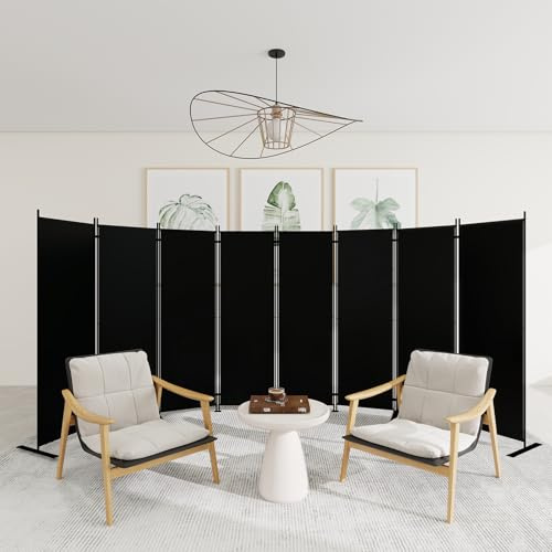 T&Jero 8-Panel Folding Room Divider, 6ft Tall Portable Privacy Screen Wall for Home and Office, Modern Freestanding Partition Separator for Bedroom, Living Room, Studio, 173 Wide x 71 High, Black