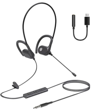 fesoklaf Casque filaire à conduction osseuse, casque ouvert avec microphone réglable à 150 °, avec deux fils de 3,5 mm/Type-C, design crochet d'oreille pour course à pied, cyclisme, entraînement (3,5