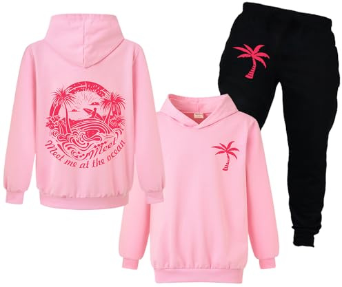 Xpialong Pink Girls Hoodie and Trousers 2 Pcs Cotton Tops Tracksuits for Unisex Kids (UK, Age, 11 Years, 12 Years, Regular, Pink)