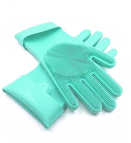 XUWEWI Cleaning Gloves 3pcs Silicone Cleaning Gloves Kitchen Waterproof High Temperature Resistance Anti Scalding Wash Dishes Cleaning Vegetables Fruits Washing Gloves(Green)