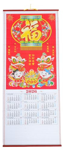 Cabilock Chinese New Year Scroll Calendar 2026 Traditional Horse Zodiac Wall Art with Lunar Dates Auspicious Good Luck Hanging Feng Shui Decor for Home Office