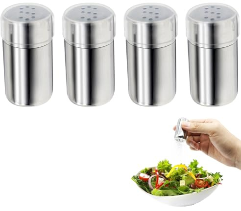 Stainless Steel Mini Salt and Pepper Shakers 4-Pack, Leak-Proof Travel Size Spice Containers, Airtight Moisture-Proof Seasoning Set for Camping, Lunch Box, Kitchen, Outdoor