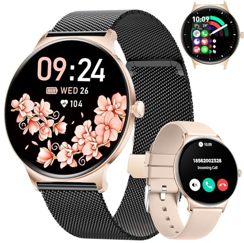 LIGE Women's Smart Watch for Android iOS Bluetooth Phone Calls 7mm Ultra-thin 1.43 AMOLED Black Mesh Ladies Smartwatch,Heart Rate/Sleep Monitor,Menstrual Cycle/Pedometer/Calories,100+ Sport Mode
