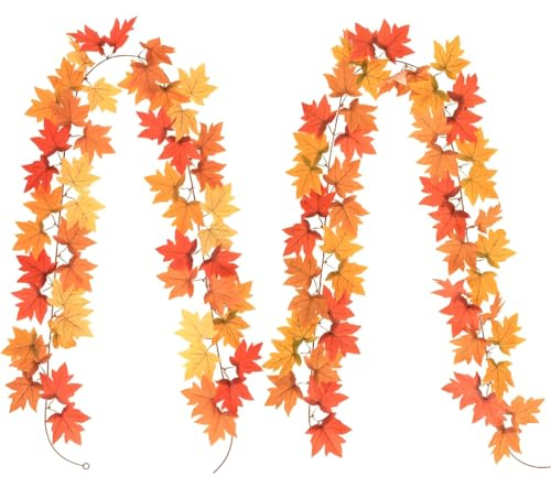 OIXEYA 2 Pezzi ghirlande di foglie d'acero, autunnali decorazione autunnale per casa matrimoni feste casa camino Ringraziamento Decorazione, 200cm
