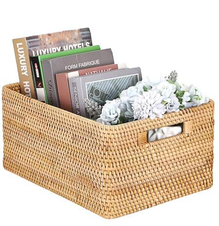 IGNPION Rattan Opened Storage Basket, Wicker Basket for Shelf, 38x28x18cm