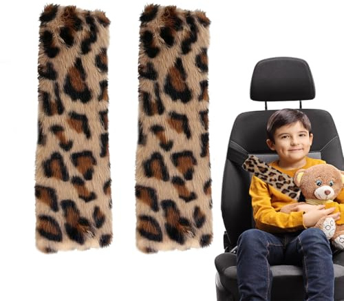 Gurtpolster Auto Leopardenmuster, Gurtschoner Auto Sicherheitsgurt Schulterpolster, Autogurt Polster Faux Rabbit Fur Gürtelkissen Schutzkissen Polsterung für Sitzgurt 1 Paar