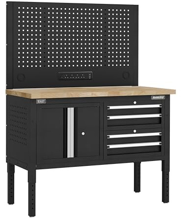 Sealey Superline PRO® Modular Workbench with 4 Drawers & Cupboard Wooden Worktop Adjustable Height 1265mm - APMWB50COMBO1W